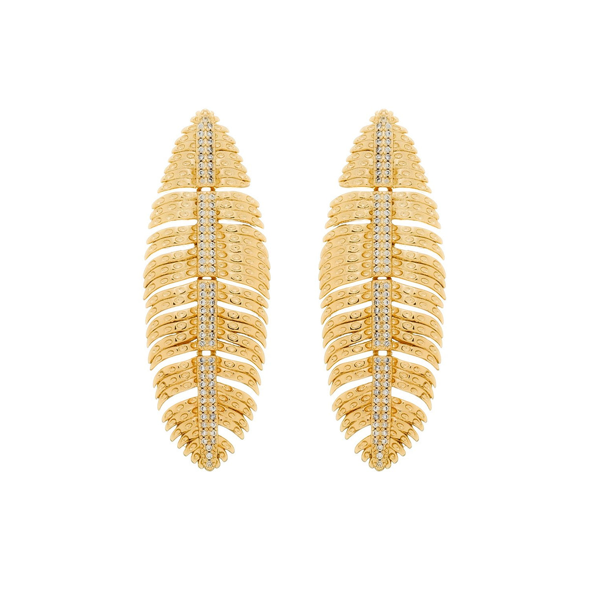 Brinco Dourado de Pena Cravejado de Zircônia