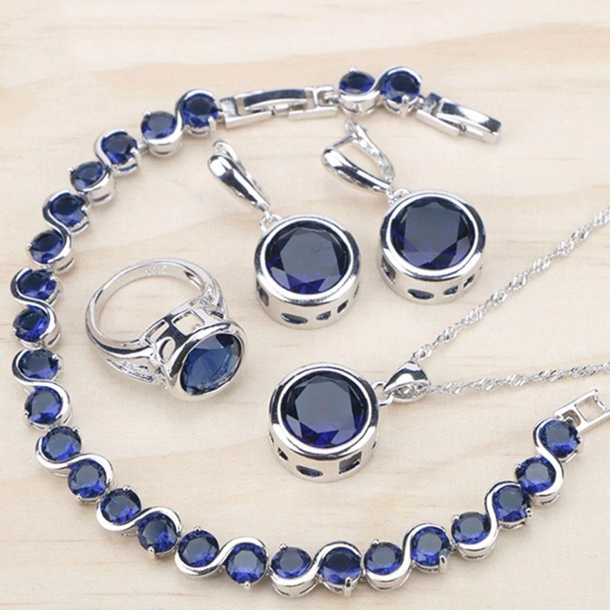 Conjunto Prata com Zircônias Azul