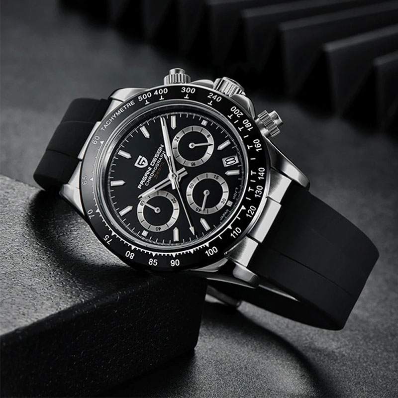 Relógio Masculino Pagani Design com Pulseira de Borracha Preto - PD1664