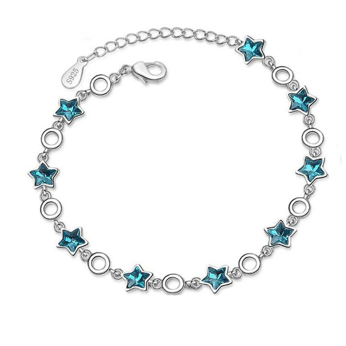 Pulseira Prata com Cristais Estrelas Azuis