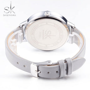 Relógio Feminino Shengke Com Pulseira de Couro Cinza - 0516726