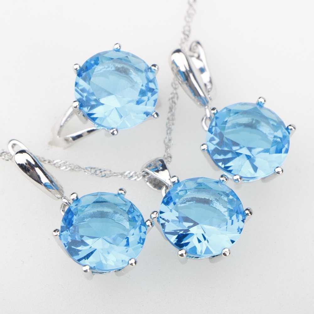 Conjunto Prata com Zircônias Azul Sky