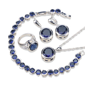 Conjunto Prata com Zircônias Azul